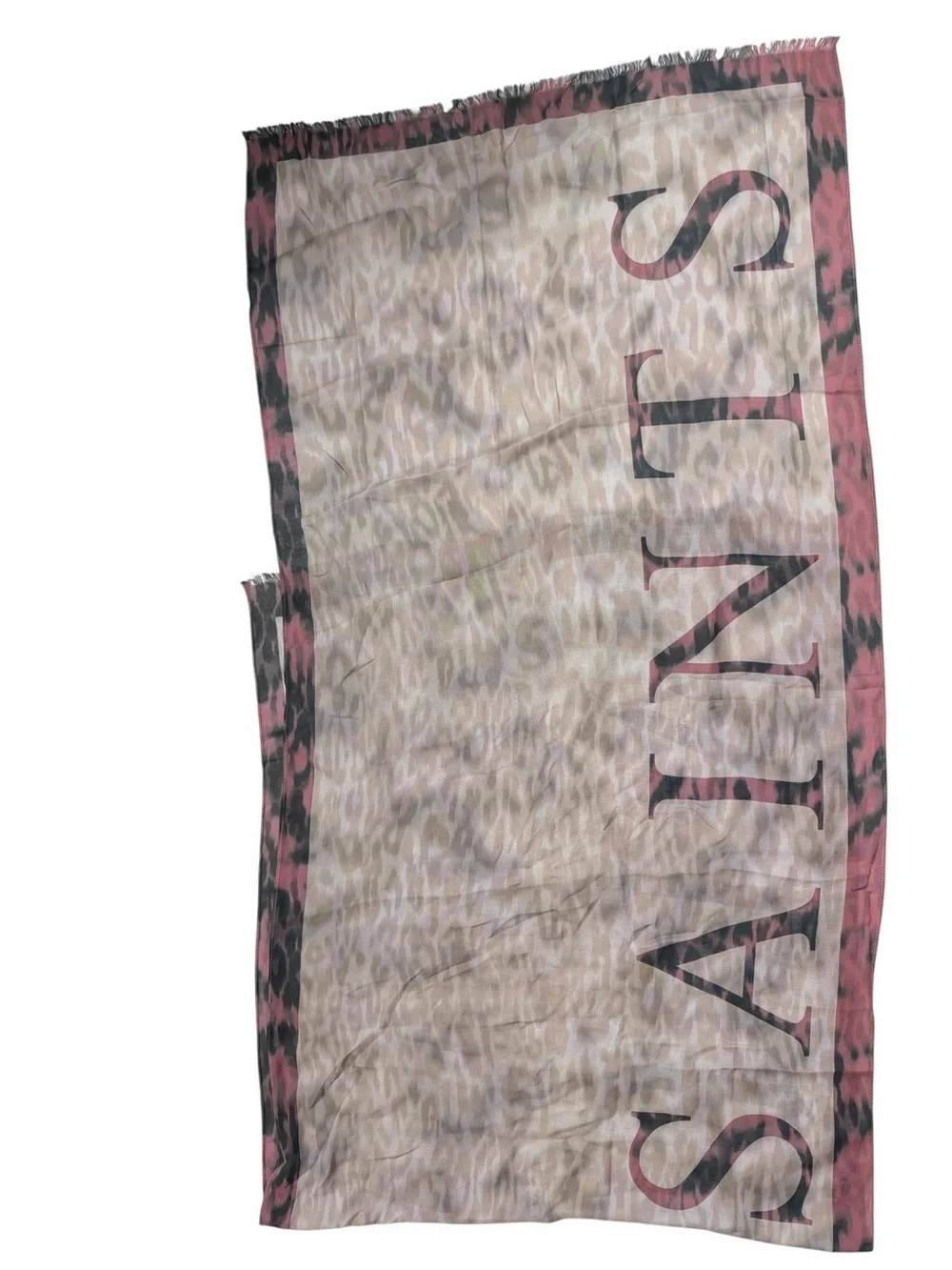 ALL SAINTS Beige and Pink Leopard Print 100% Silk Scarf